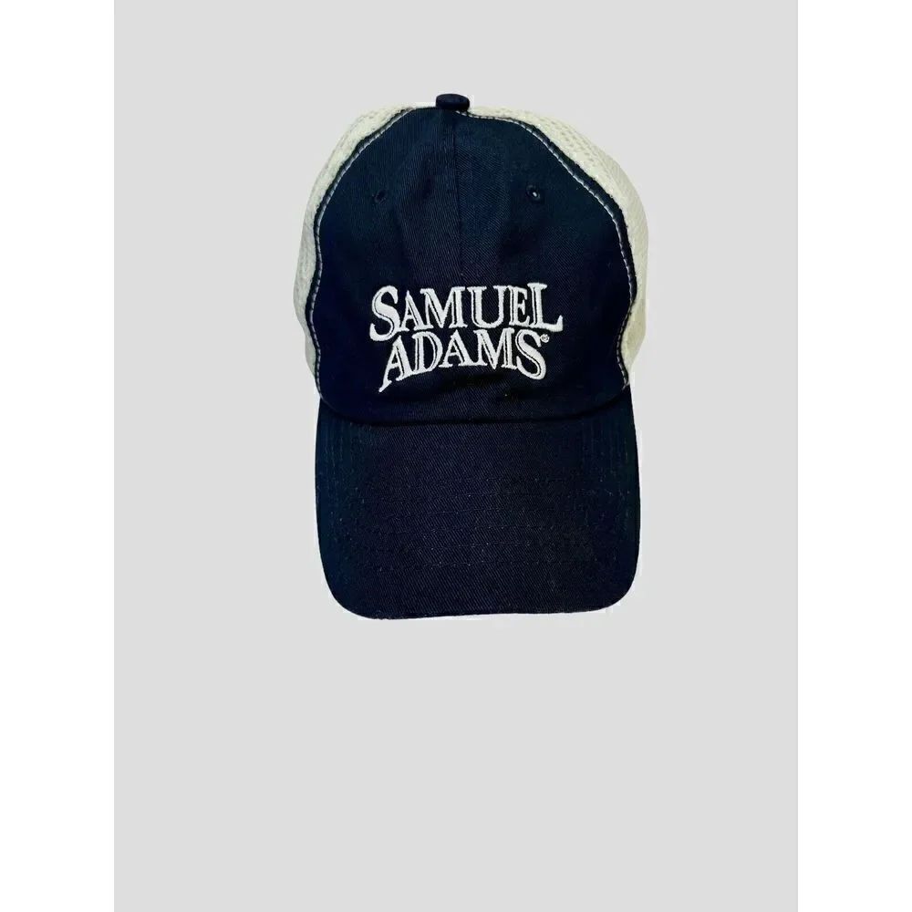 SAMUEL ADAMS For The Love Of Beer Navy Blue White Mesh Adjustable Trucker  Hat